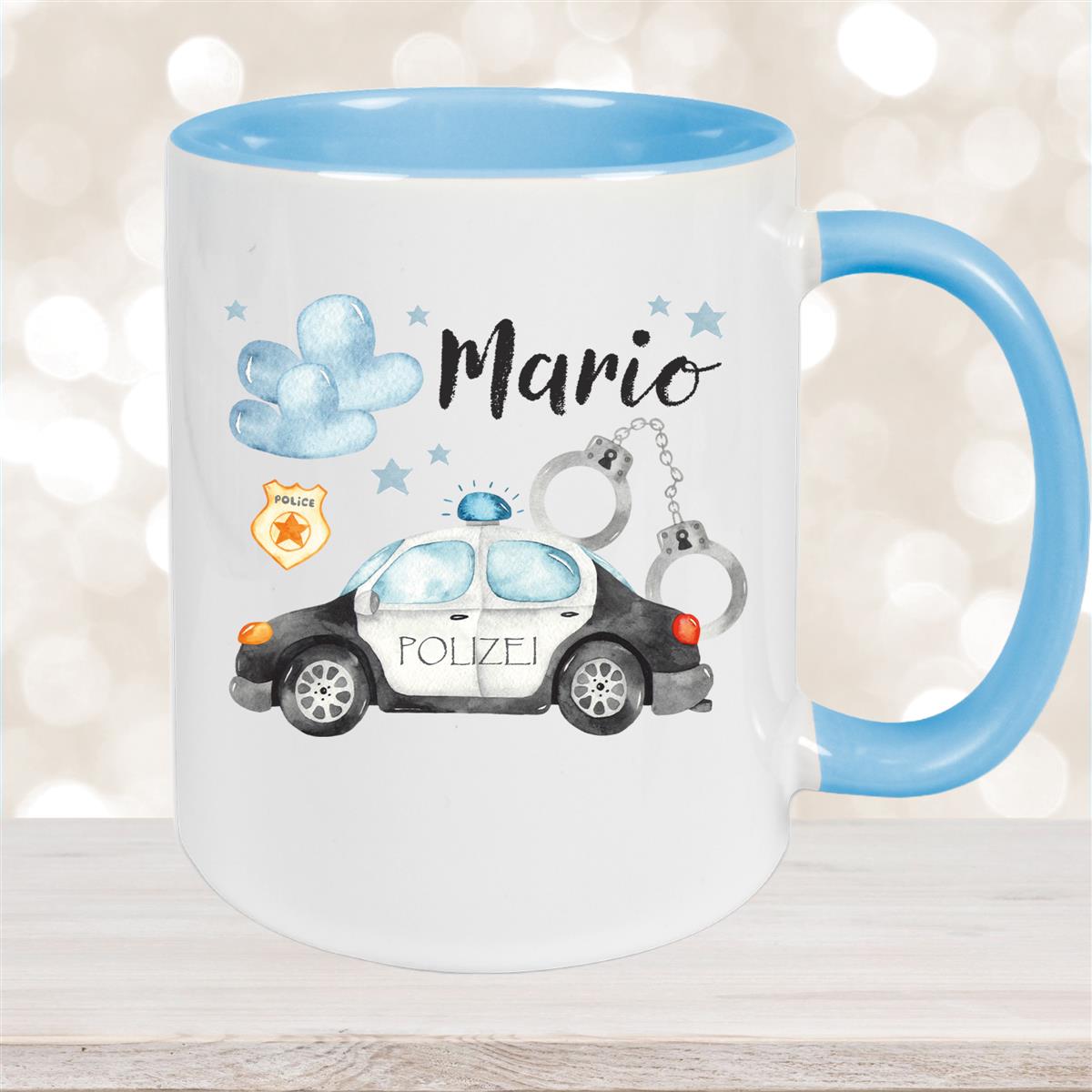 Tasse Polizei #1 Wunschname Keramik Kinderbecher personalisiert versch. Farben