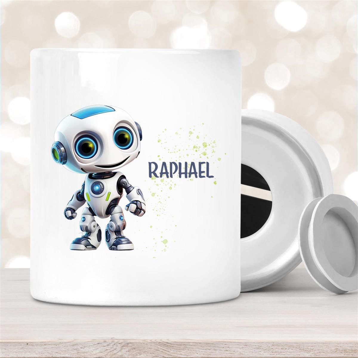 Spardose mit Wunschname Roboter #1 personalisiert