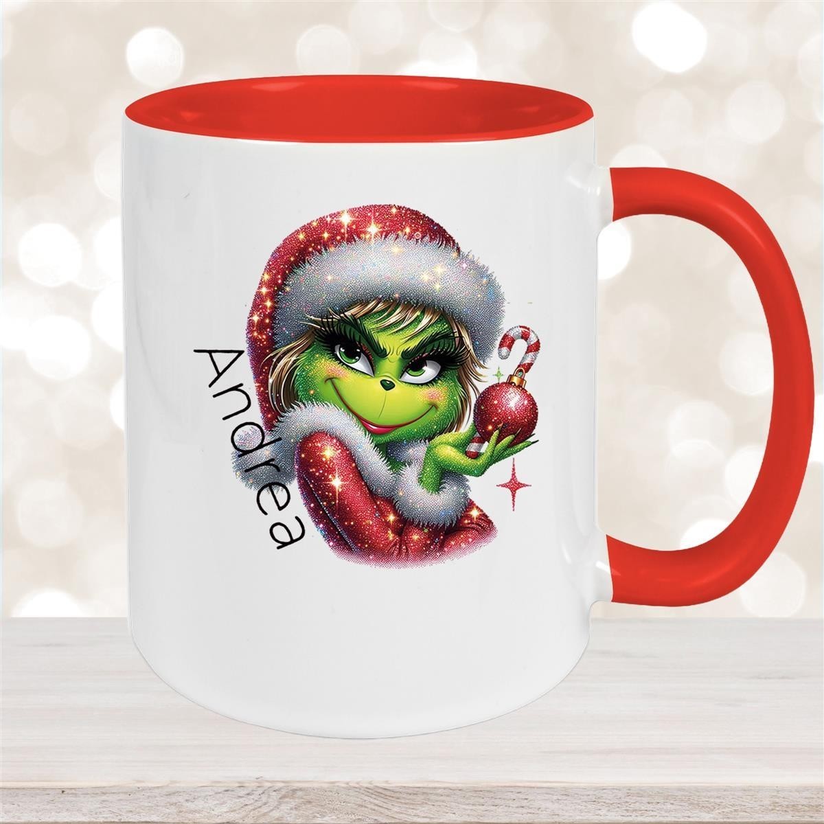 Tasse Wunschname Weihnachten Lady-Grinch #3 Keramik Kinderbecher versch. Farben