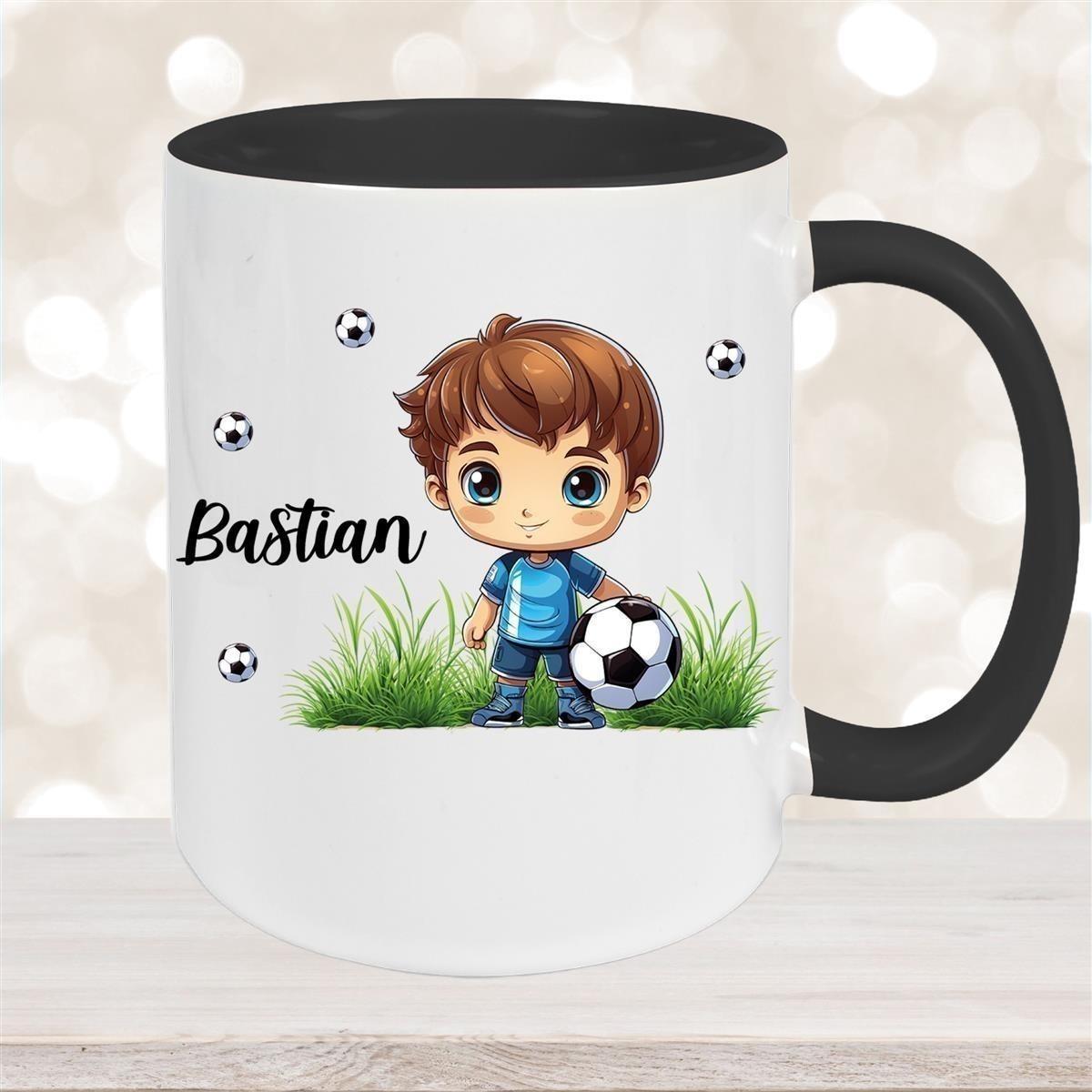 Tasse Fußball 6 Wunschname Keramik Kinderbecher personalisiert versch. Farben