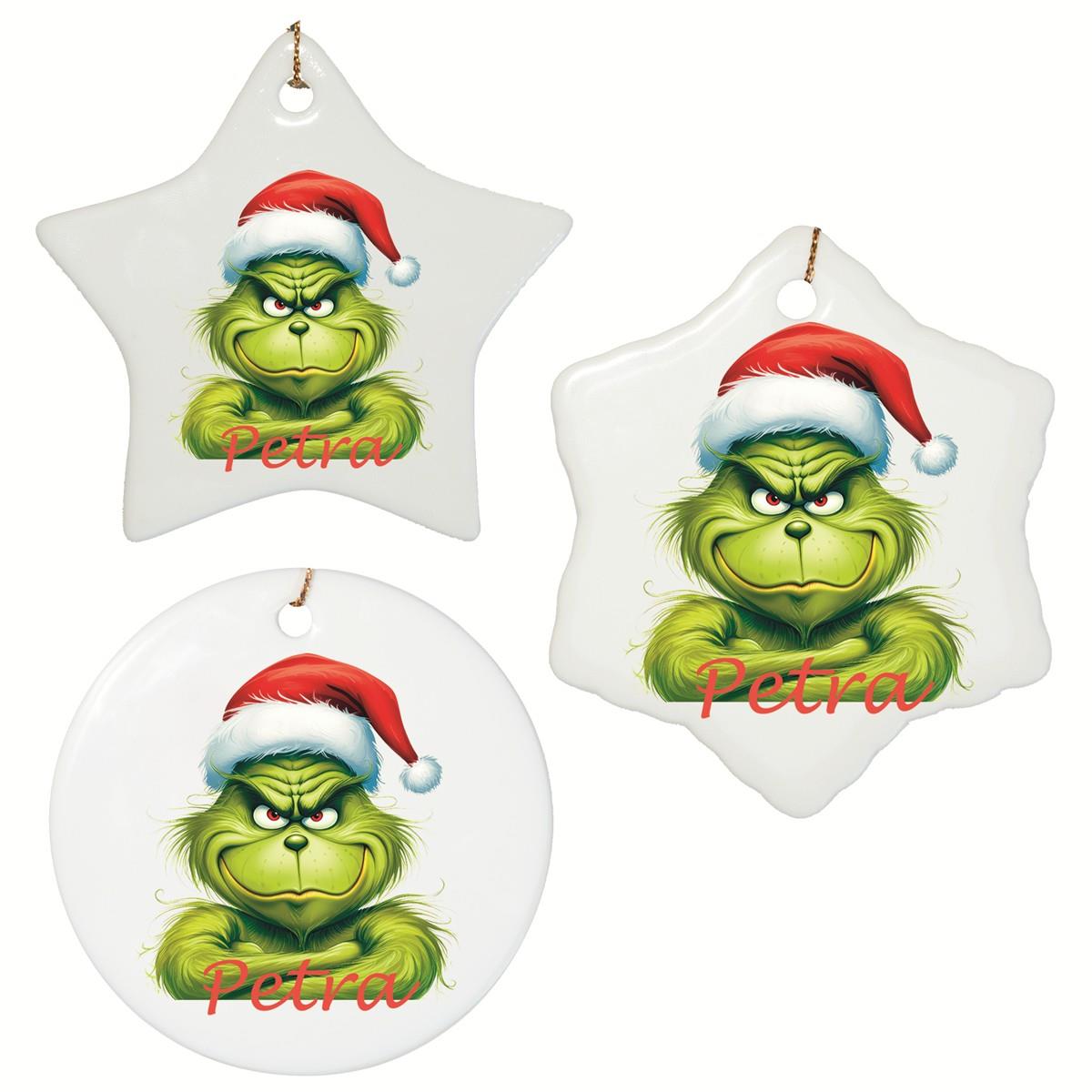 Weihnachtsanhänger personalisiert Grinch 2 Name Motiv Anhänger Keramik, Weihnachtsschmuck, Weihnachtskugel, Christbaumschmuck versch. Formen