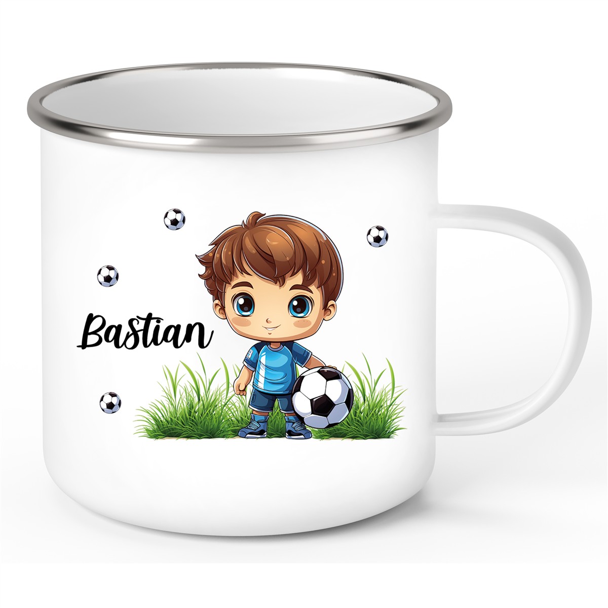 Tasse Fußball #6 Wunschname Emaille Kinderbecher personalisiert