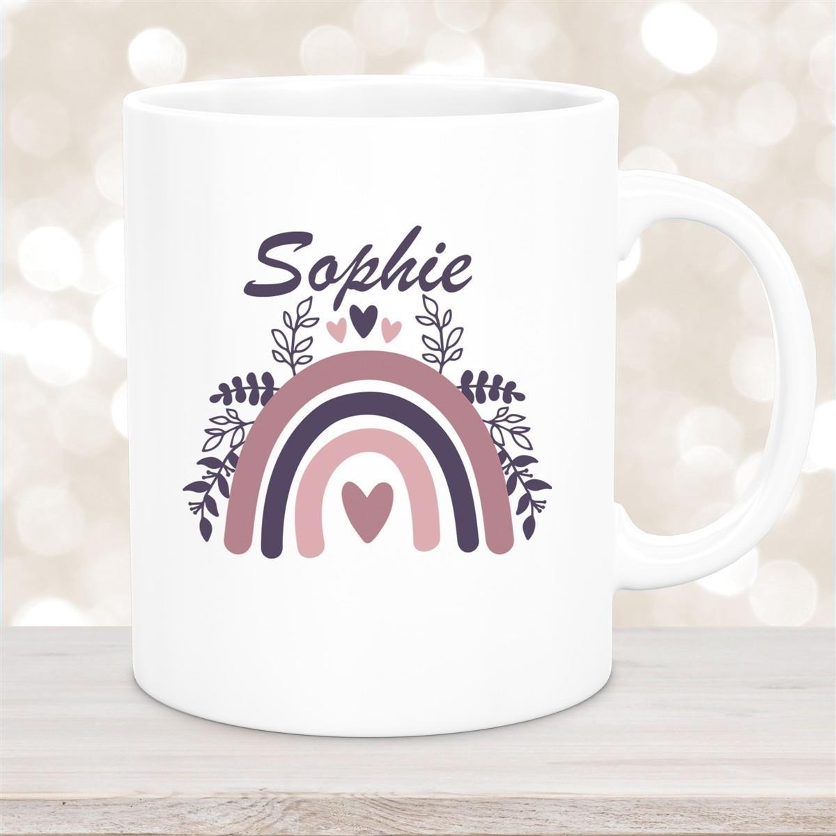 Tasse Regenbogen 8 Wunschname Keramik Kinderbecher versch. Farben