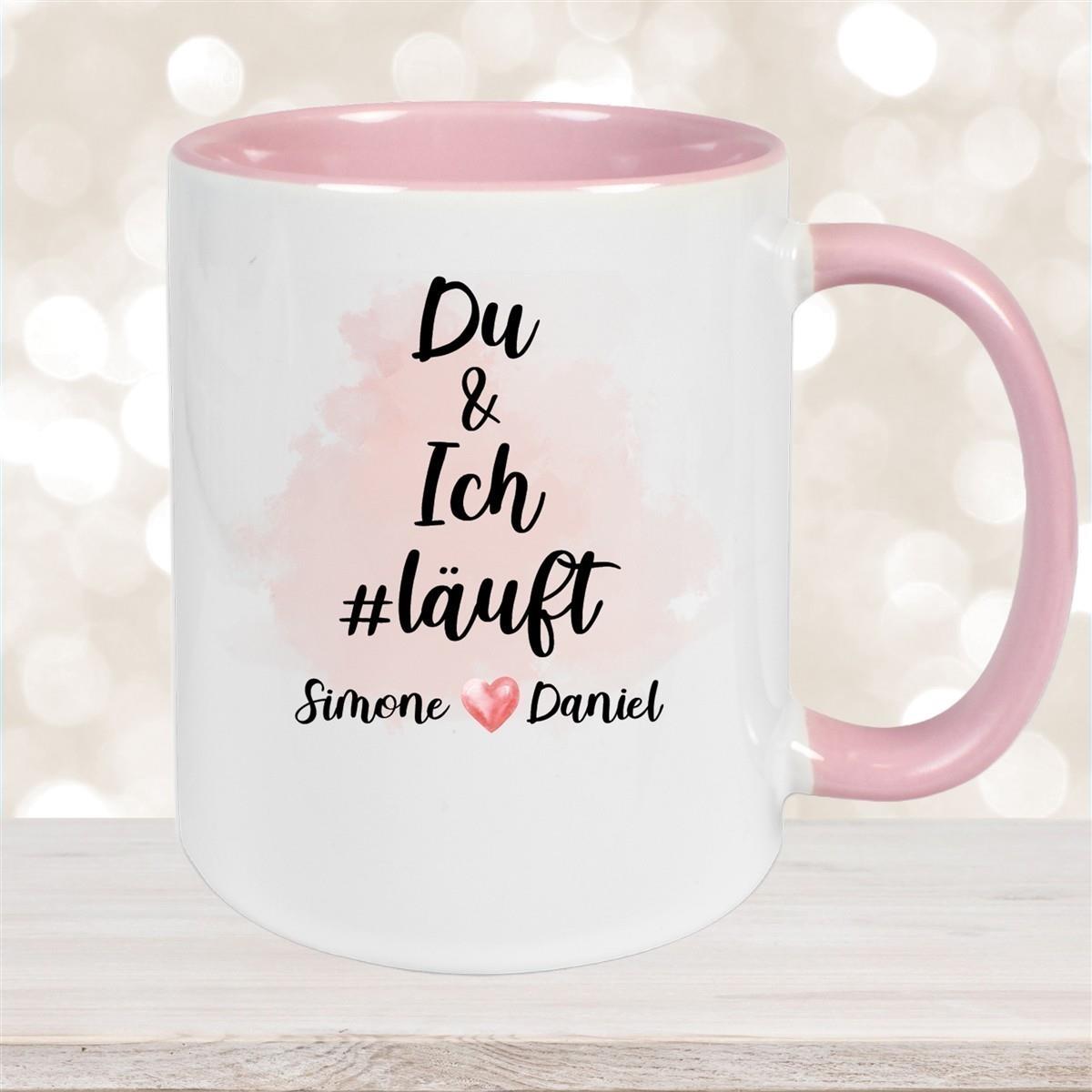 Tasse Spruch "Du & Ich Läuft" Valentinstag 8 Wunschnamen Keramik personalisiert versch. Farben