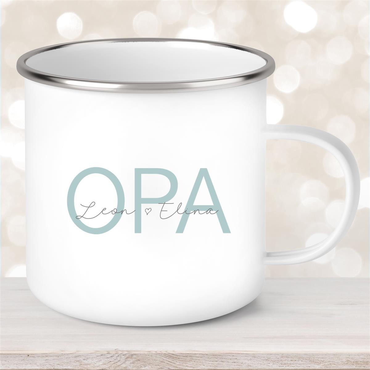 Tasse, Opa, Vatertag, Geburtstag #1 Wunschnamen Emaille Personalisiert