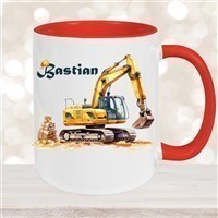 Tasse Wunschname Baustelle Bagger Keramik Kinderbecher versch. Farben