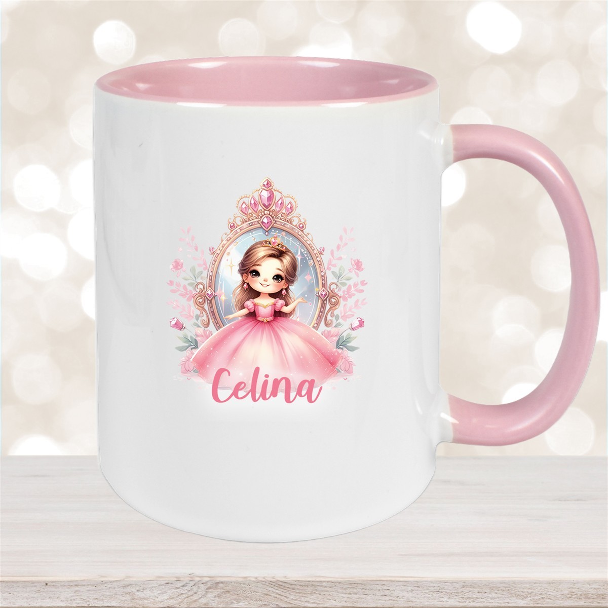 Tasse Kinder Prinzessin #2 Wunschname Keramik Kinderbecher personalisiert Altrosa