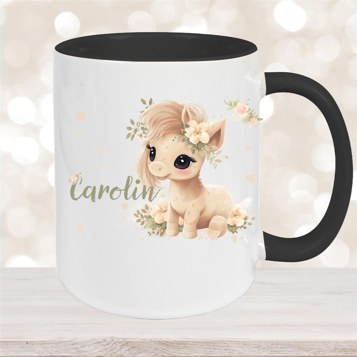 Tasse Pferd 5 Wunschname Keramik Kinderbecher personalisiert versch. Farben