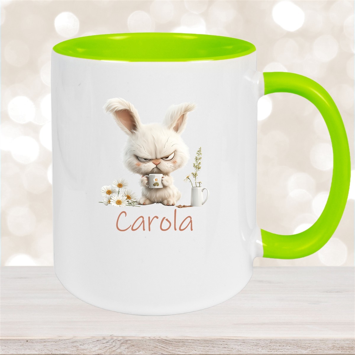 Tasse Ostern Grumpy-Bunny #1 Wunschnamen Keramik personalisiert Grün