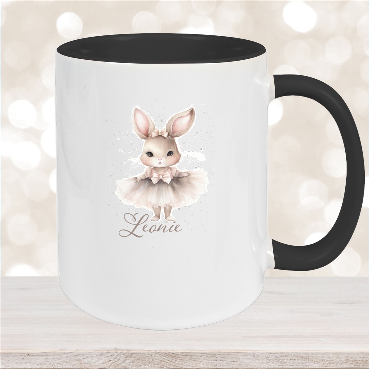 Tasse Ostern - Hase #8 Wunschnamen Keramik personalisiert Schwarz