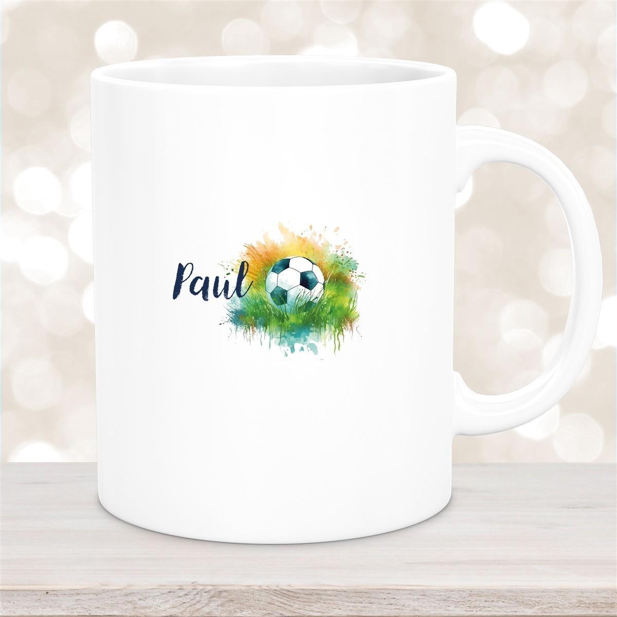 Tasse Fußball 5 Wunschname Keramik Kinderbecher personalisiert versch. Farben