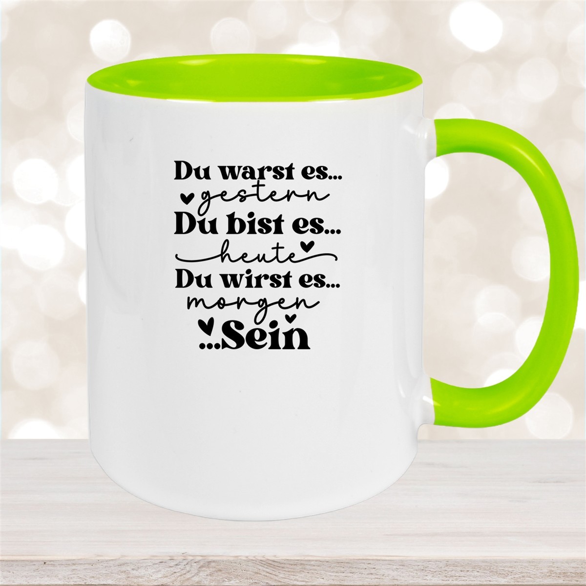 Tasse Spruch "Du bist es" Valentinstag #12 Keramik versch. Farben Grün