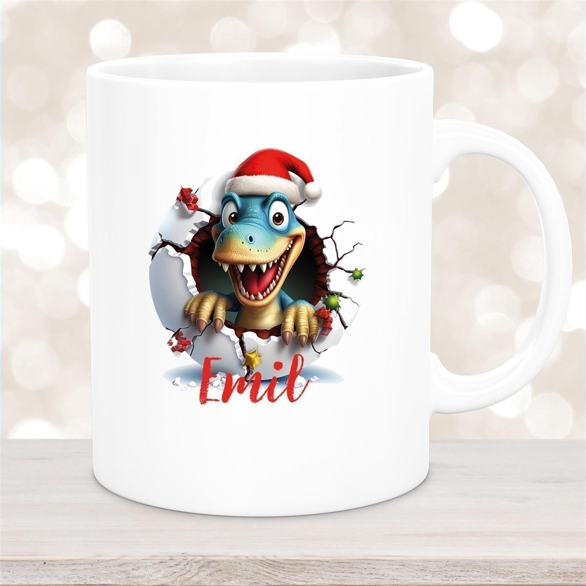 Tasse Wunschname Christmas Dino 2 Keramik Kinderbecher versch. Farben