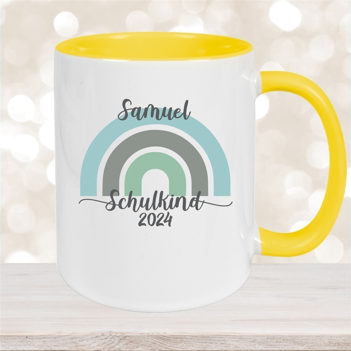 Tasse Schulkind #05 Wunschname Rainbow Keramik Kinderbecher Personalisiert versch. Farben