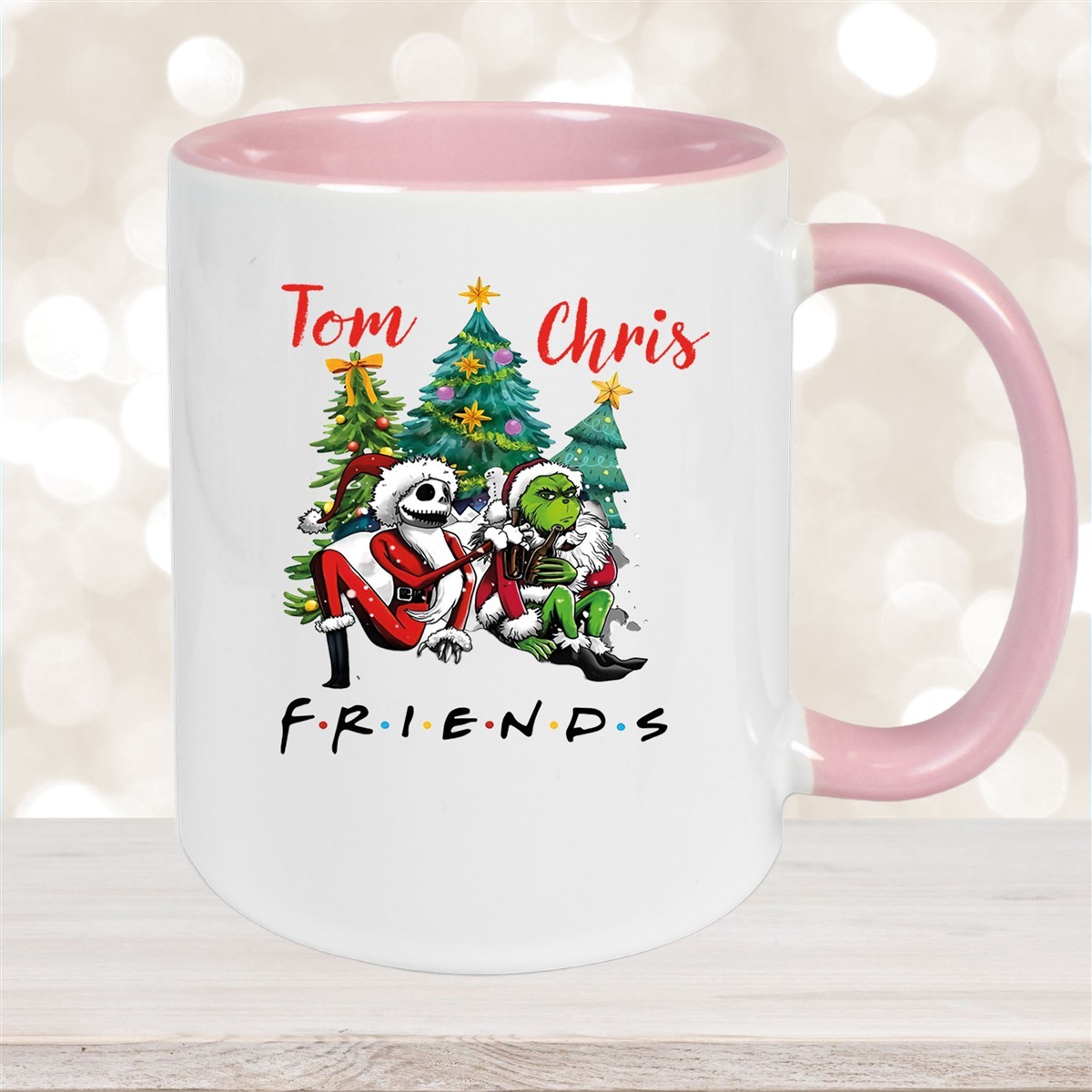 Tasse Wunschname Weihnachten Grinch Jack #6 Keramik Becher Altrosa