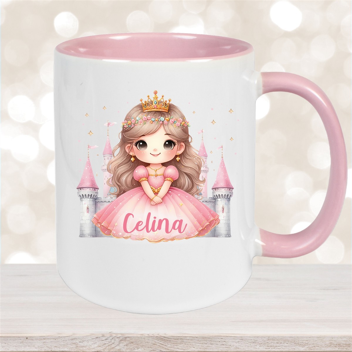 Tasse Kinder Prinzessin #3 Wunschname Keramik Kinderbecher personalisiert Altrosa