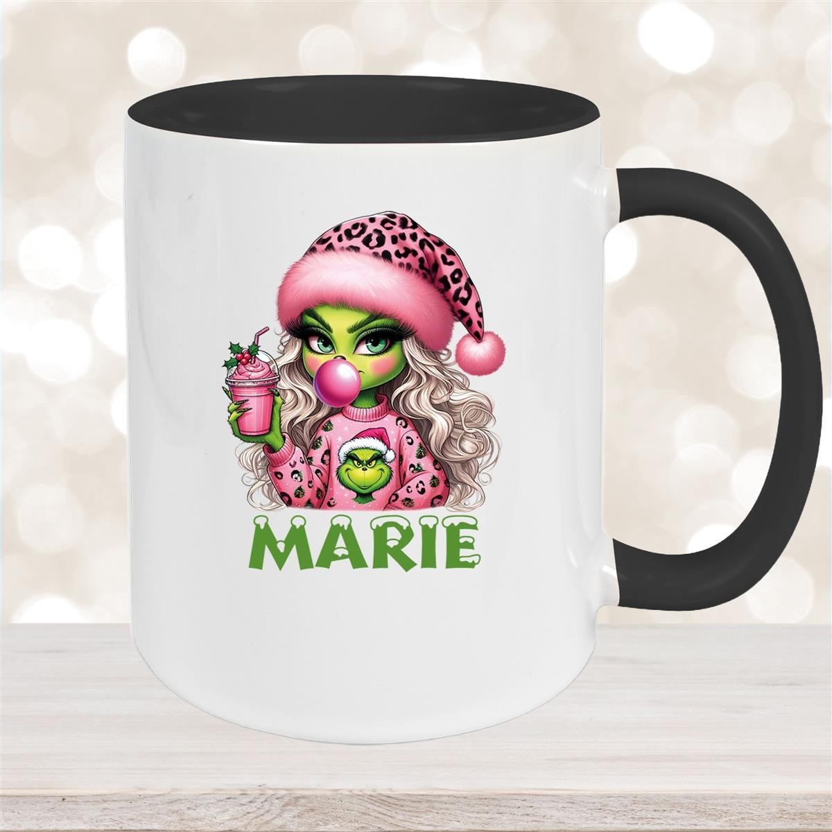 Tasse Wunschname Weihnachten Lady-Grinch #5 Keramik Kinderbecher versch. Farben