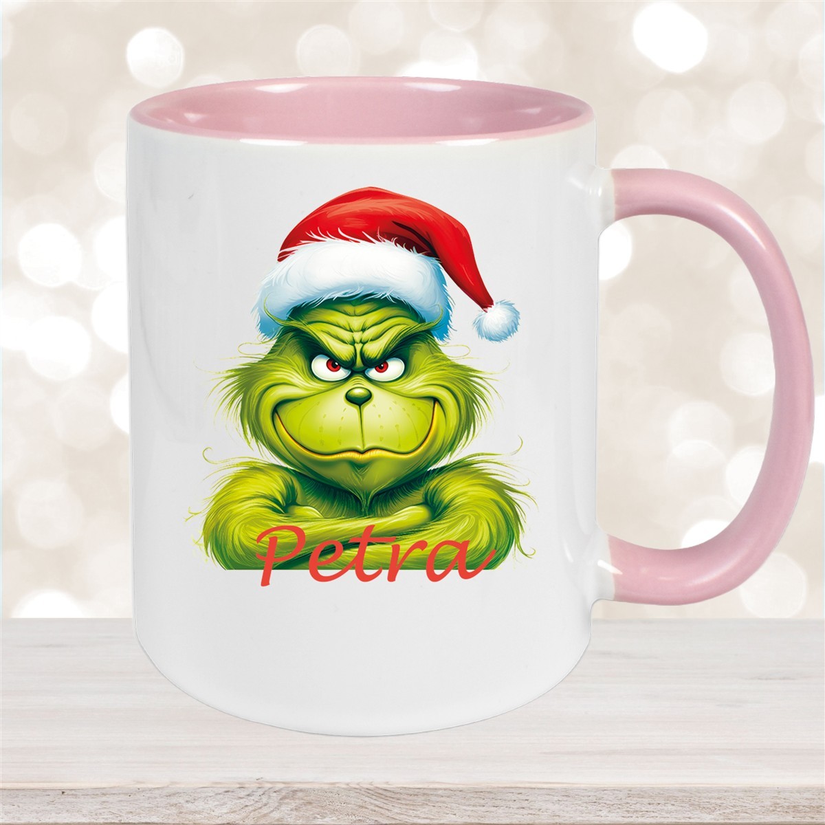 Tasse Wunschname Weihnachten Grinch #2 Keramik Kinderbecher Altrosa