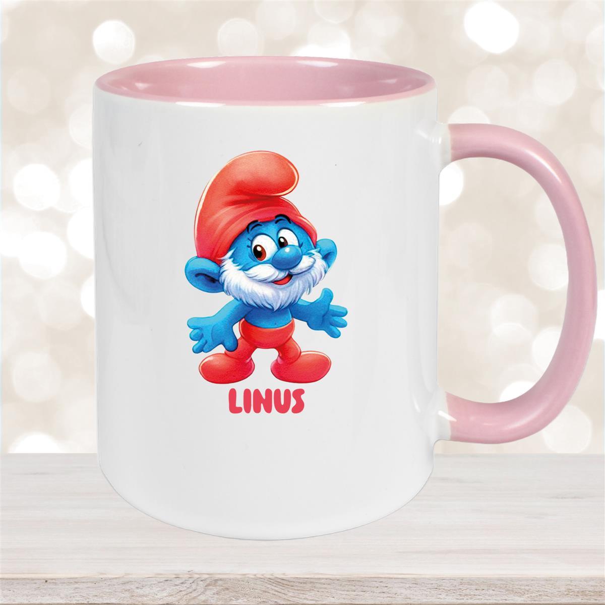 Tasse Kinder Schlumpf #4 Papa Schlumpf Wunschname Keramik Kinderbecher personalisiert versch. Farben Altrosa