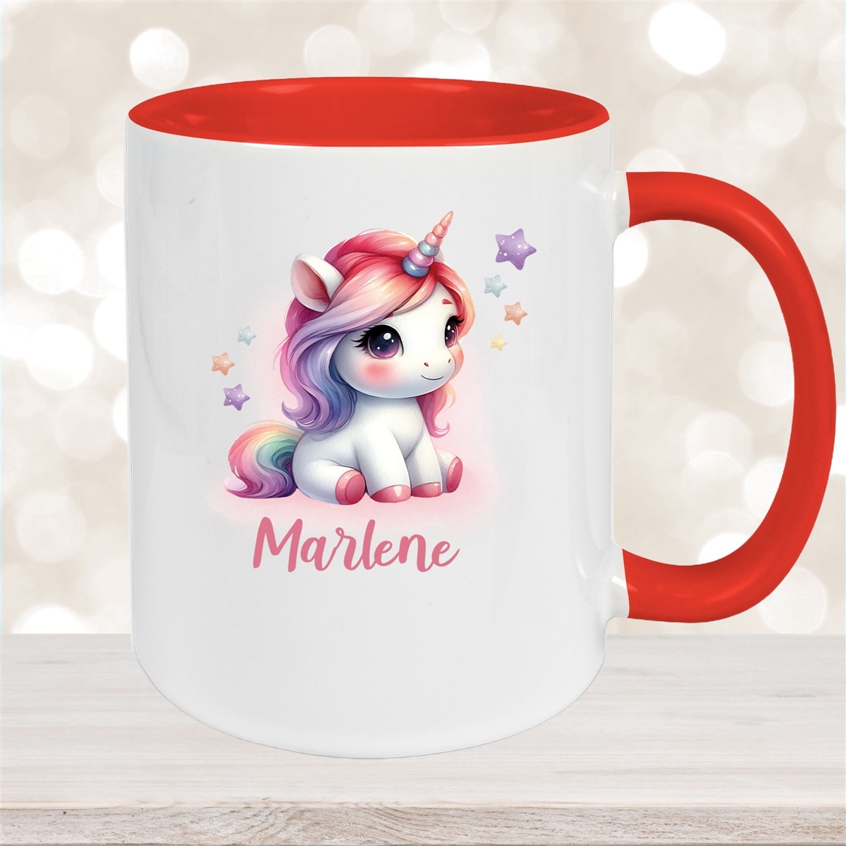 Tasse Einhorn #10 Wunschname Keramik Kinderbecher personalisiert Rot