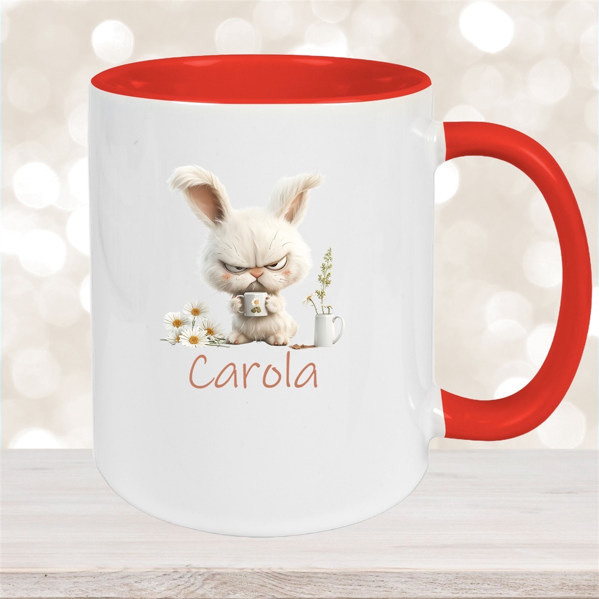 Tasse Ostern Grumpy-Bunny #1 Wunschnamen Keramik personalisiert Rot