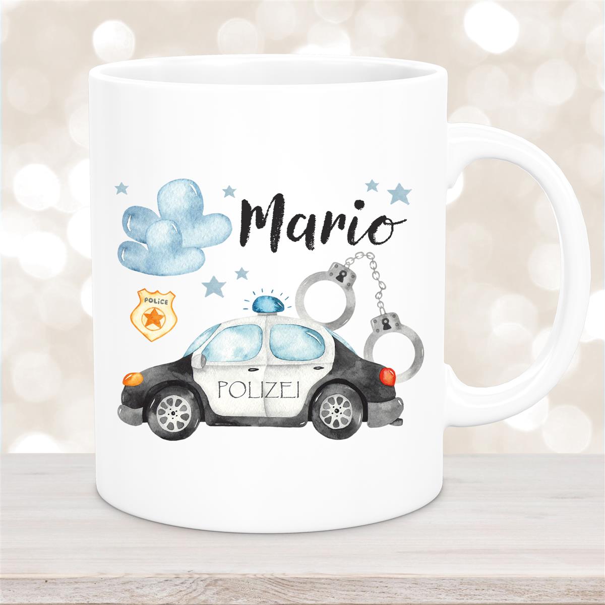 Tasse Polizei #1 Wunschname Keramik Kinderbecher personalisiert Weiß