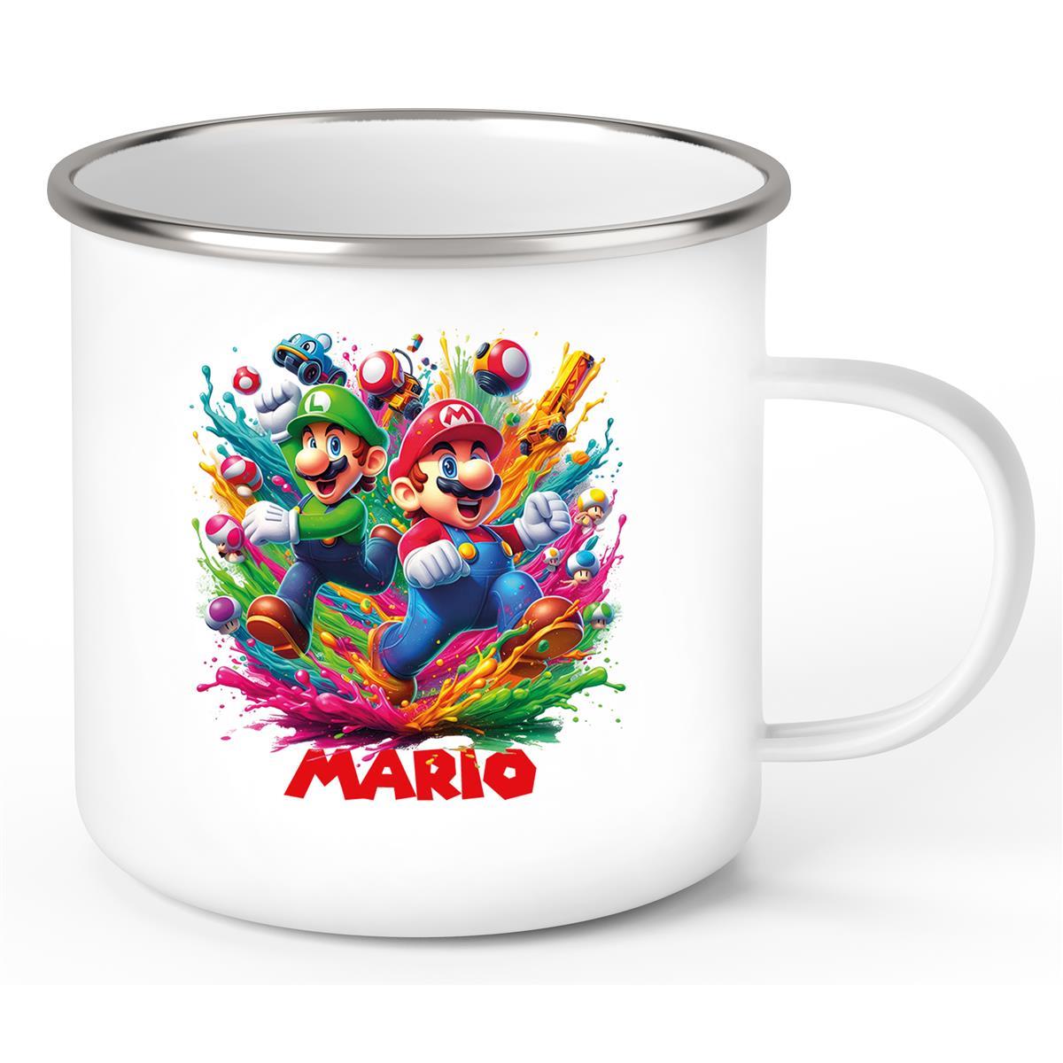 Tasse Wunschname Super-Mario 6 Emaille Kinderbecher personalisiert
