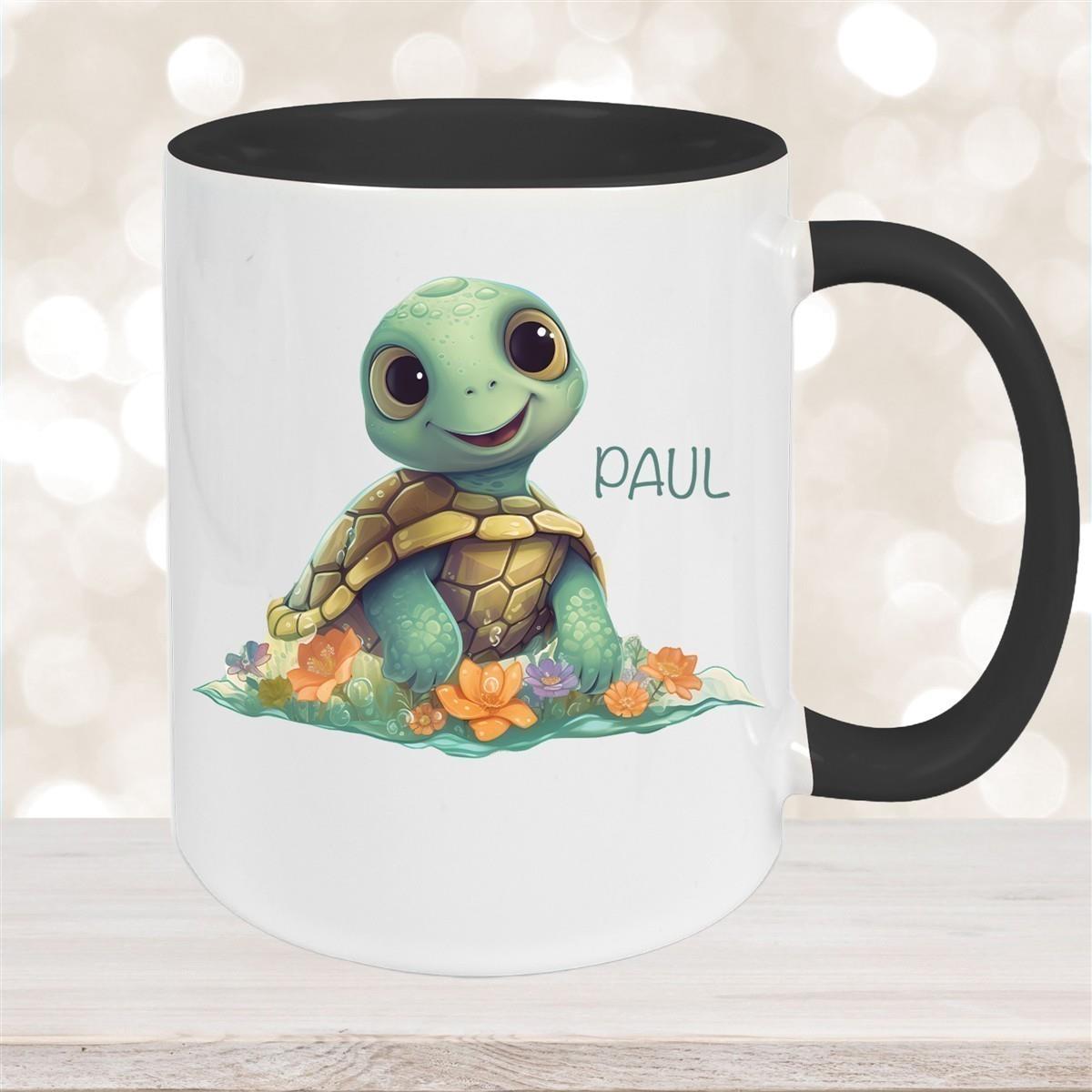 Tasse Wunschname Schildkröte 1 Keramik Kinderbecher personalisiert versch. Farben