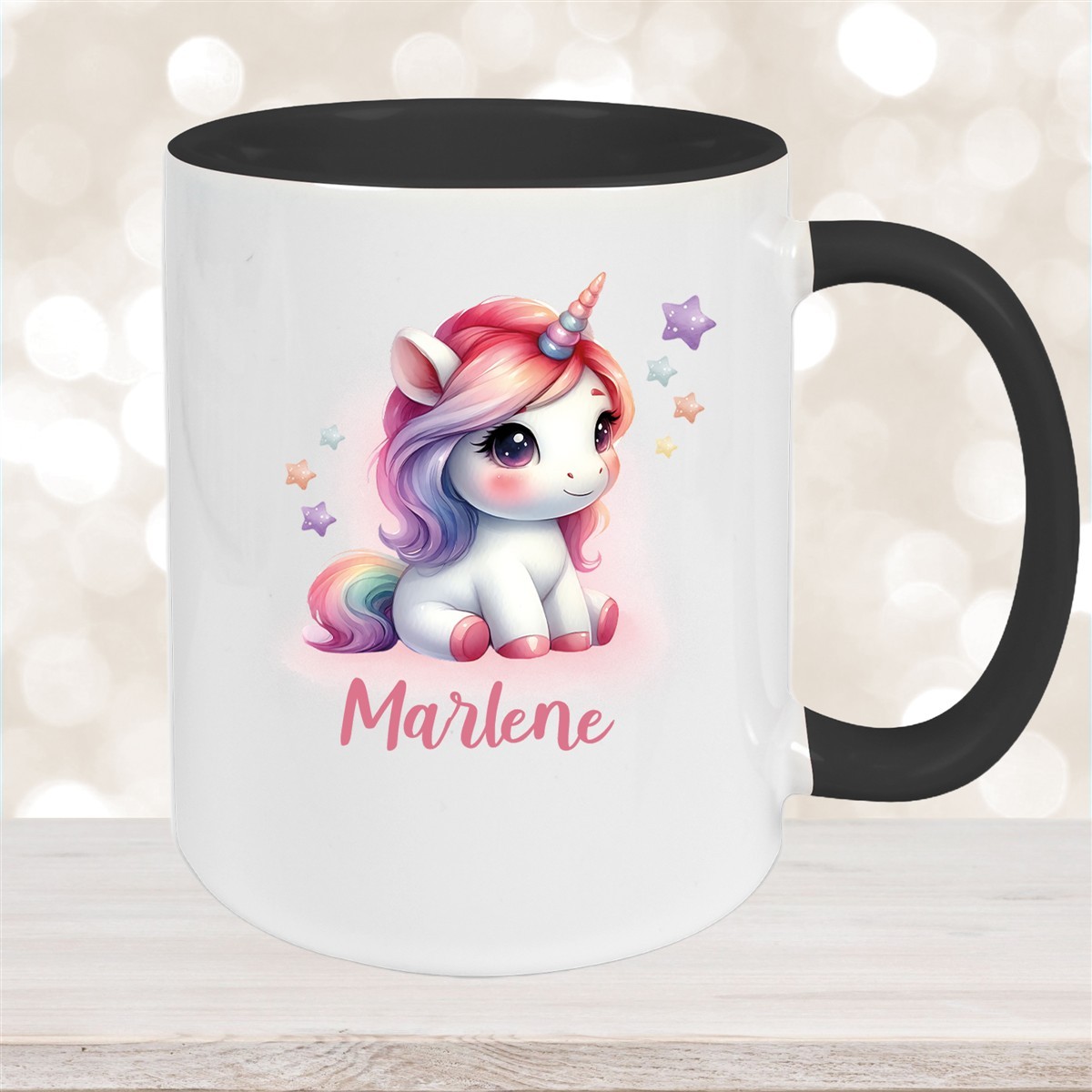Tasse Einhorn #10 Wunschname Keramik Kinderbecher personalisiert Schwarz