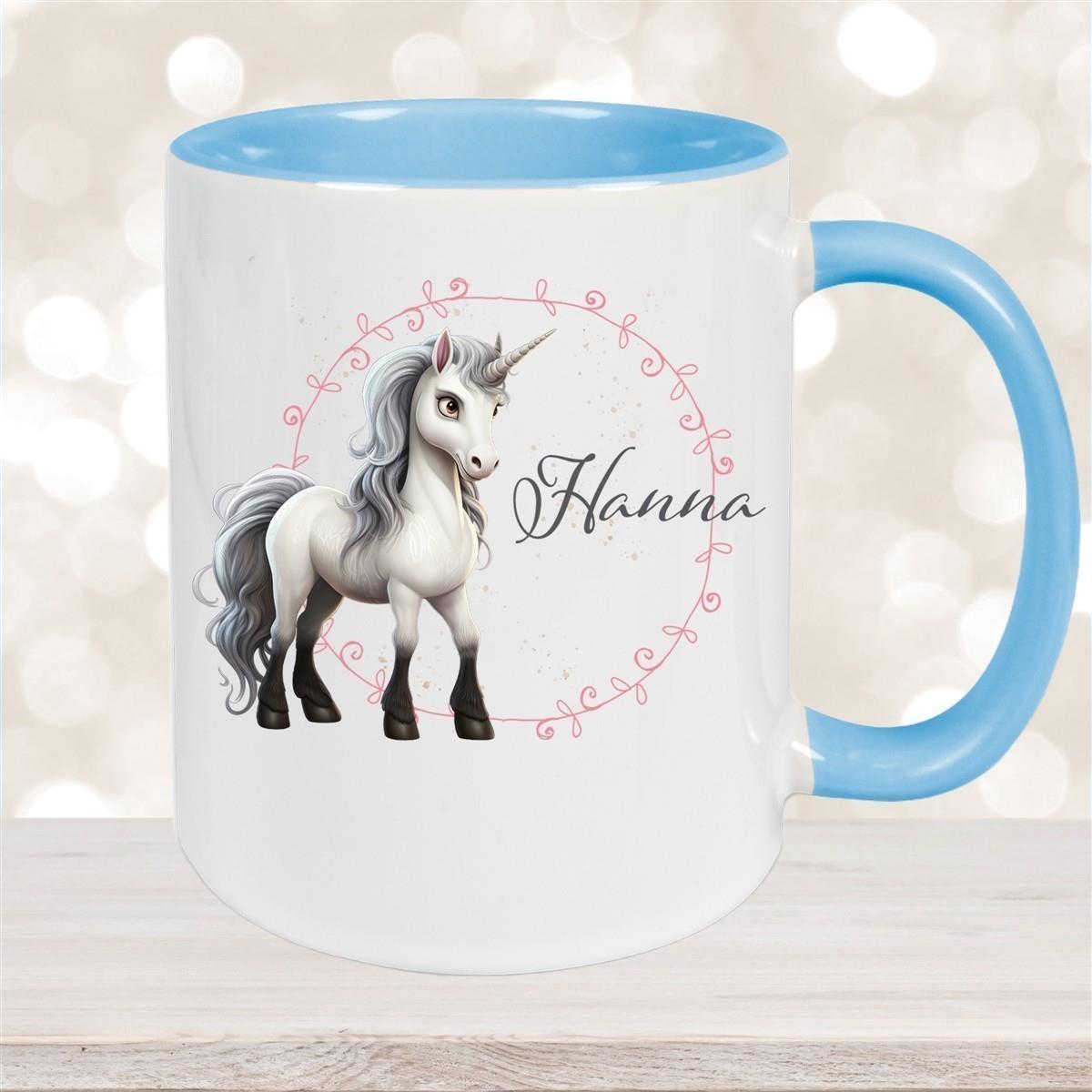 Tasse Einhorn 6 Wunschname Keramik Kinderbecher personalisiert versch. Farben