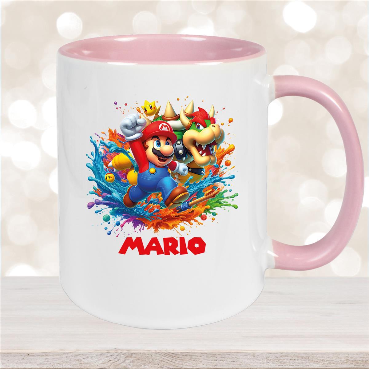 Tasse Wunschname Super-Mario #5 Keramik Kinderbecher personalisiert Altrosa