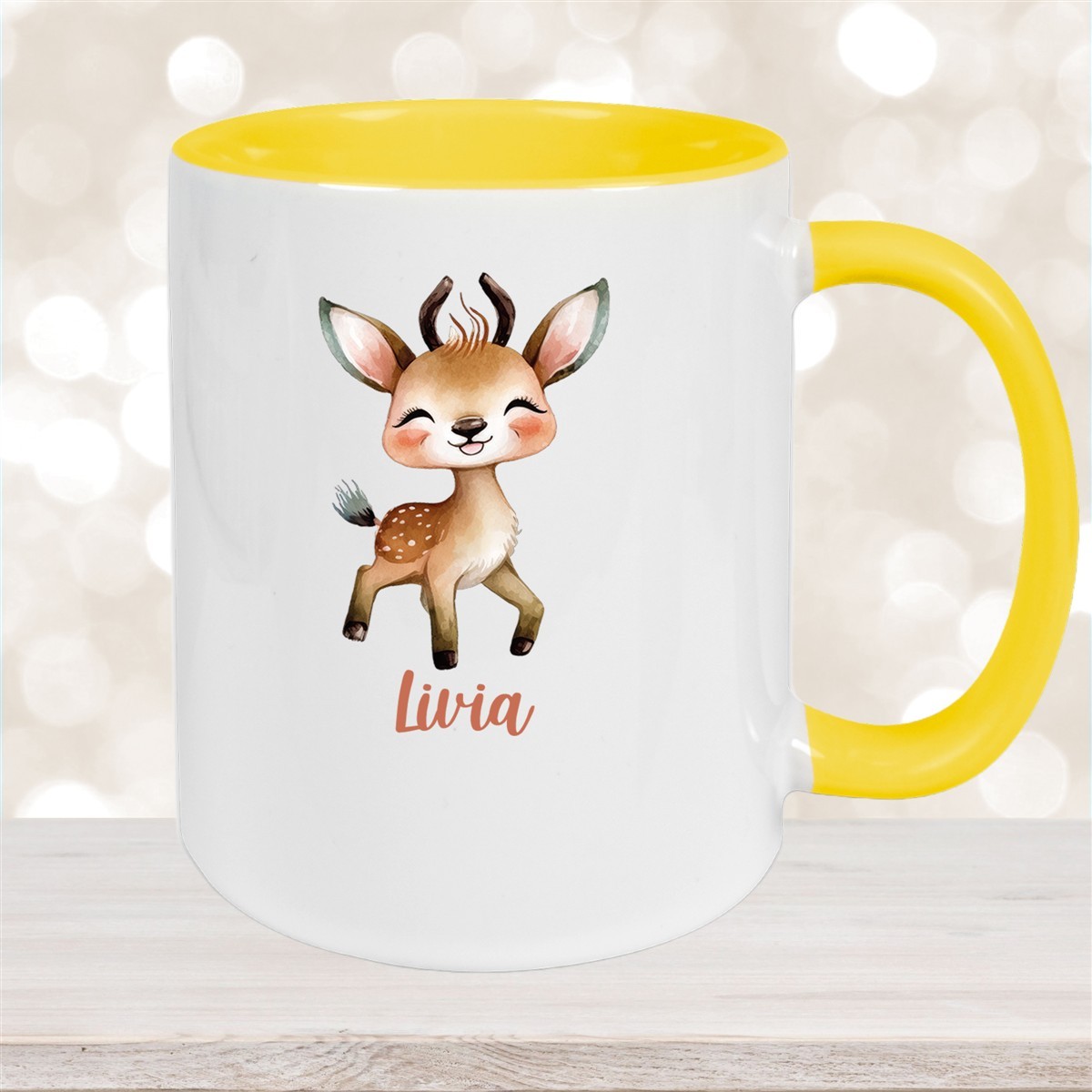 Tasse Wunschname Reh #1 Keramik Kinderbecher versch. Farben