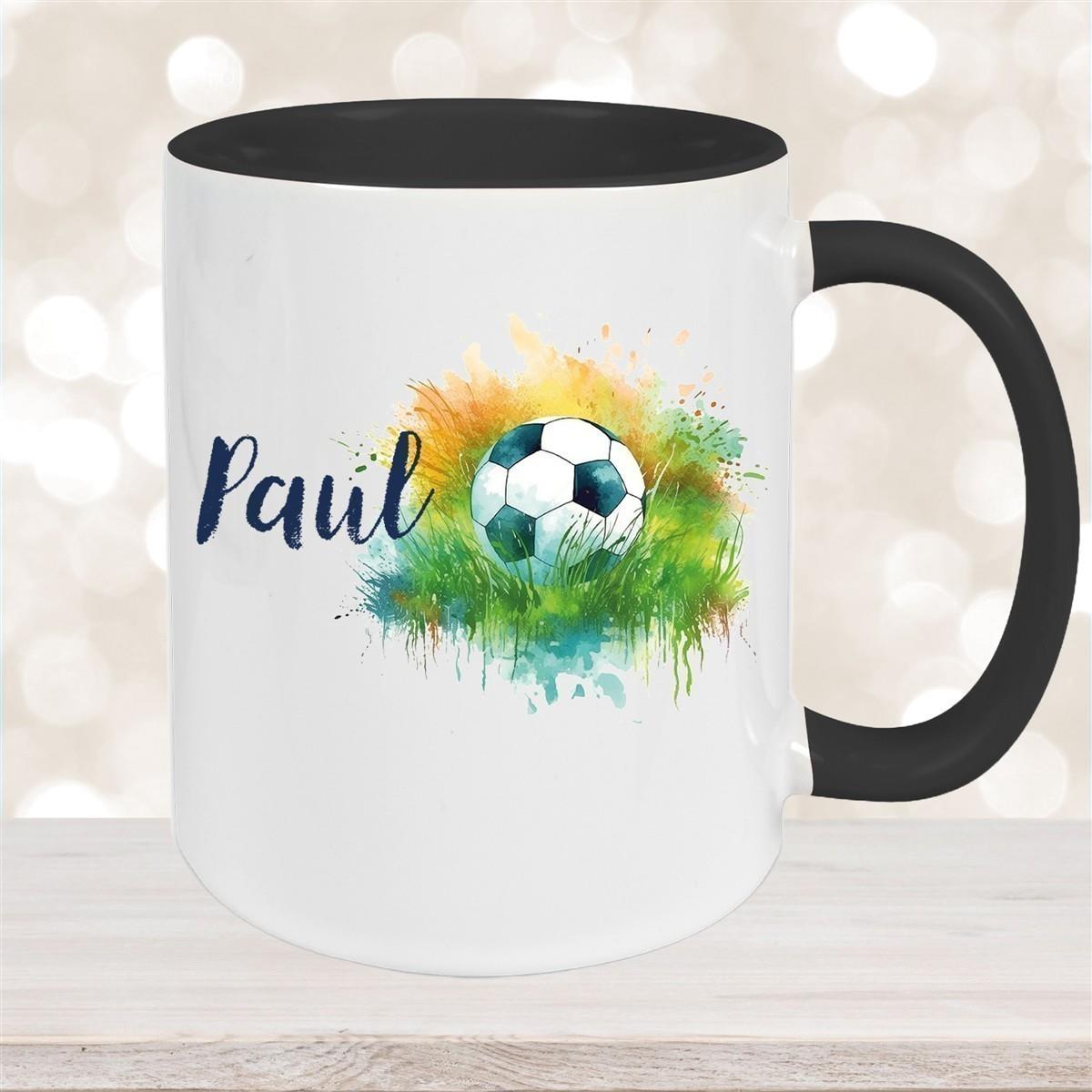 Tasse Fußball 5 Wunschname Keramik Kinderbecher personalisiert versch. Farben