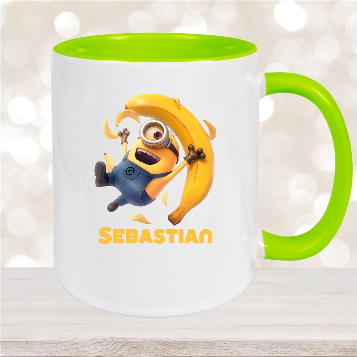 Tasse Minions Kinder Minion #2 Banana Wunschname Keramik Kinderbecher personalisiert versch. Farben Grün