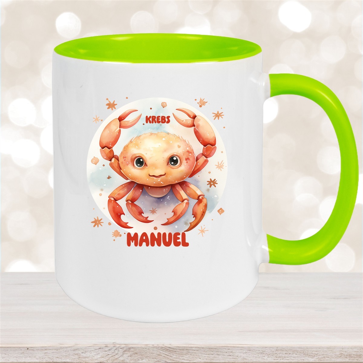 Tasse Sternzeichen Kinder Krebs #1 Wunschname Keramik Kinderbecher personalisiert Grün