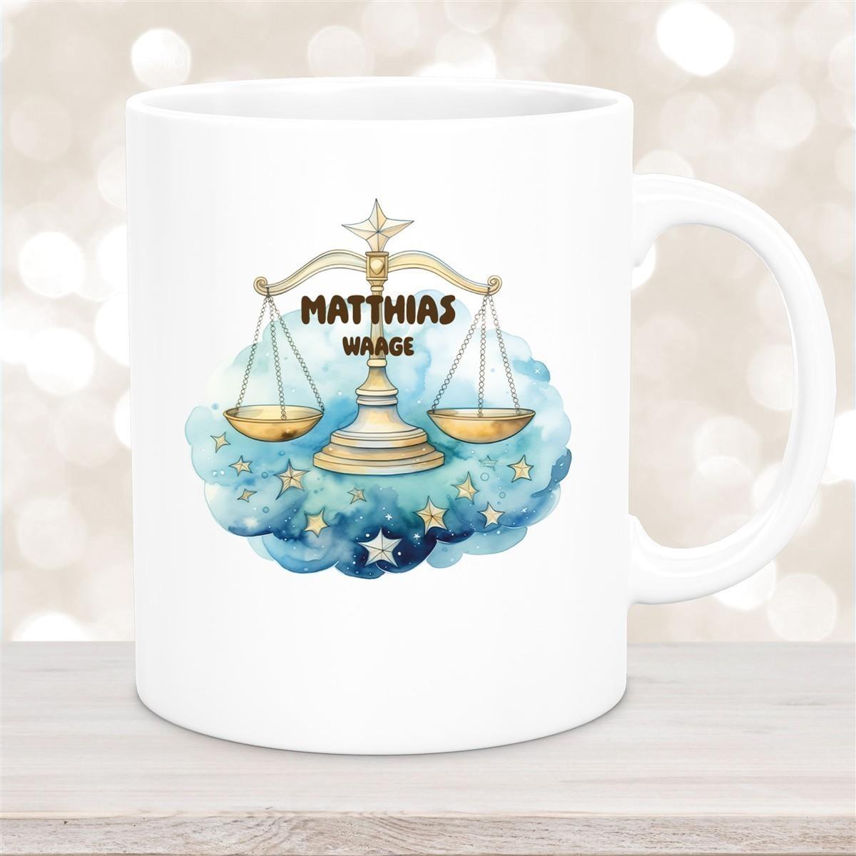 Tasse Sternzeichen Kinder Waage 1 Wunschname Keramik Kinderbecher personalisiert versch. Farben