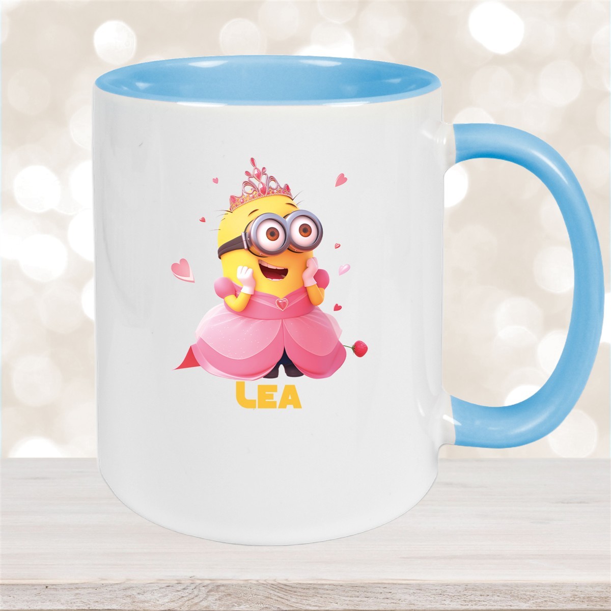 Tasse Minions Kinder Minion #7 Prinzessin Wunschname Keramik Kinderbecher personalisiert versch. Farben Hellblau