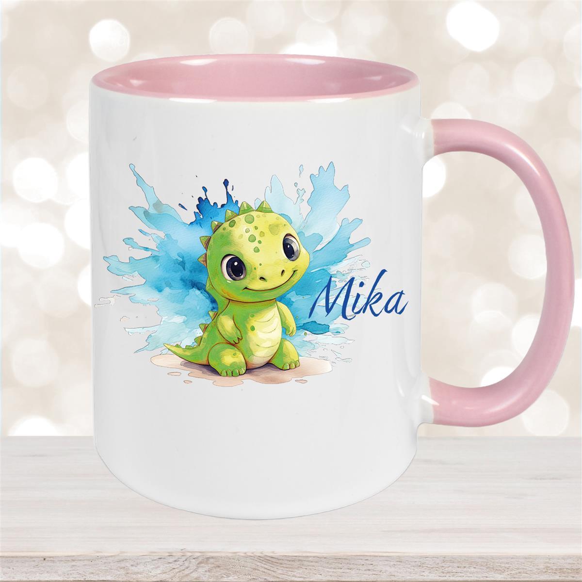 Tasse Dino #12 Wunschname Keramik Kinderbecher Personalisiert Altrosa