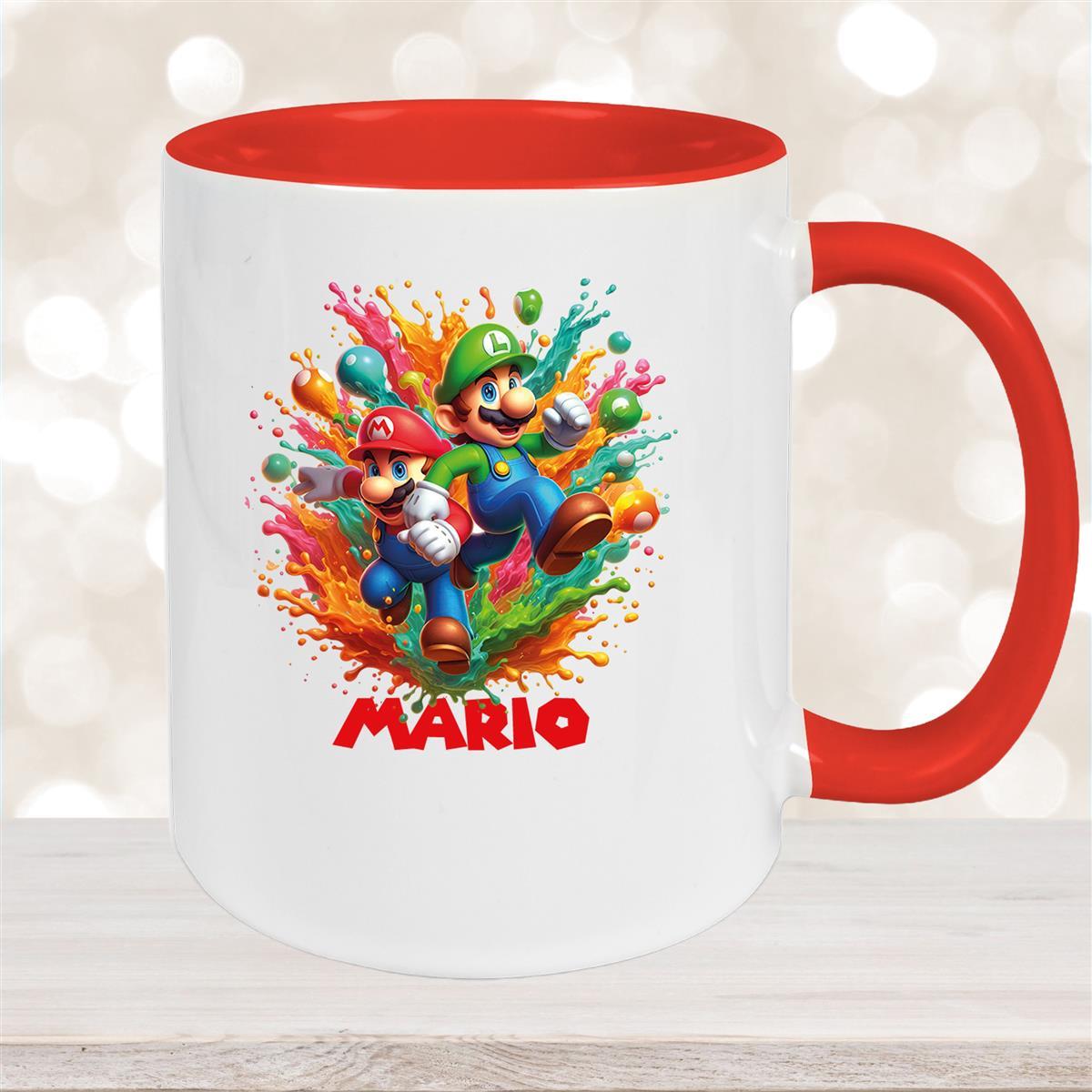 Tasse Wunschname Super-Mario #4 Keramik Kinderbecher personalisiert Rot