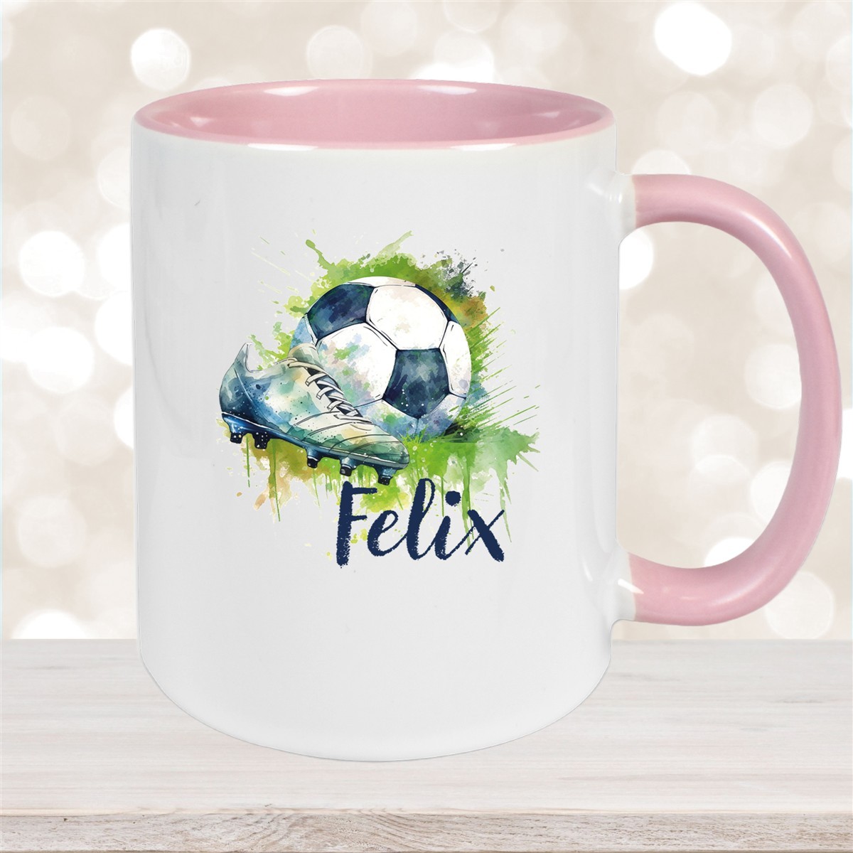 Tasse Fußball #4 Wunschname Keramik Kinderbecher personalisiert Altrosa