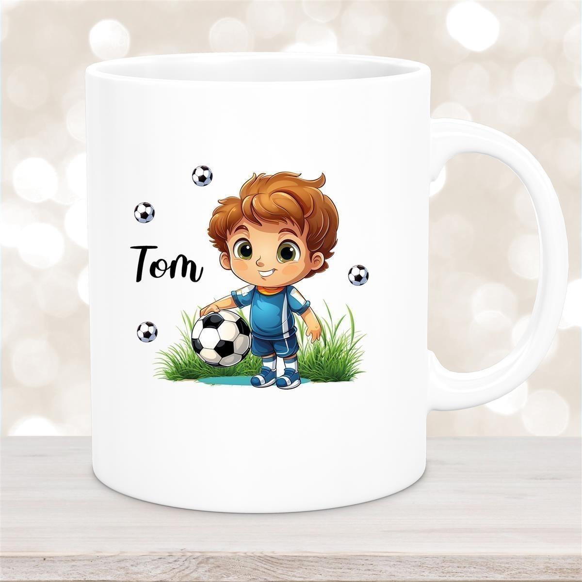 Tasse Fußball 7 Wunschname Keramik Kinderbecher personalisiert versch. Farben