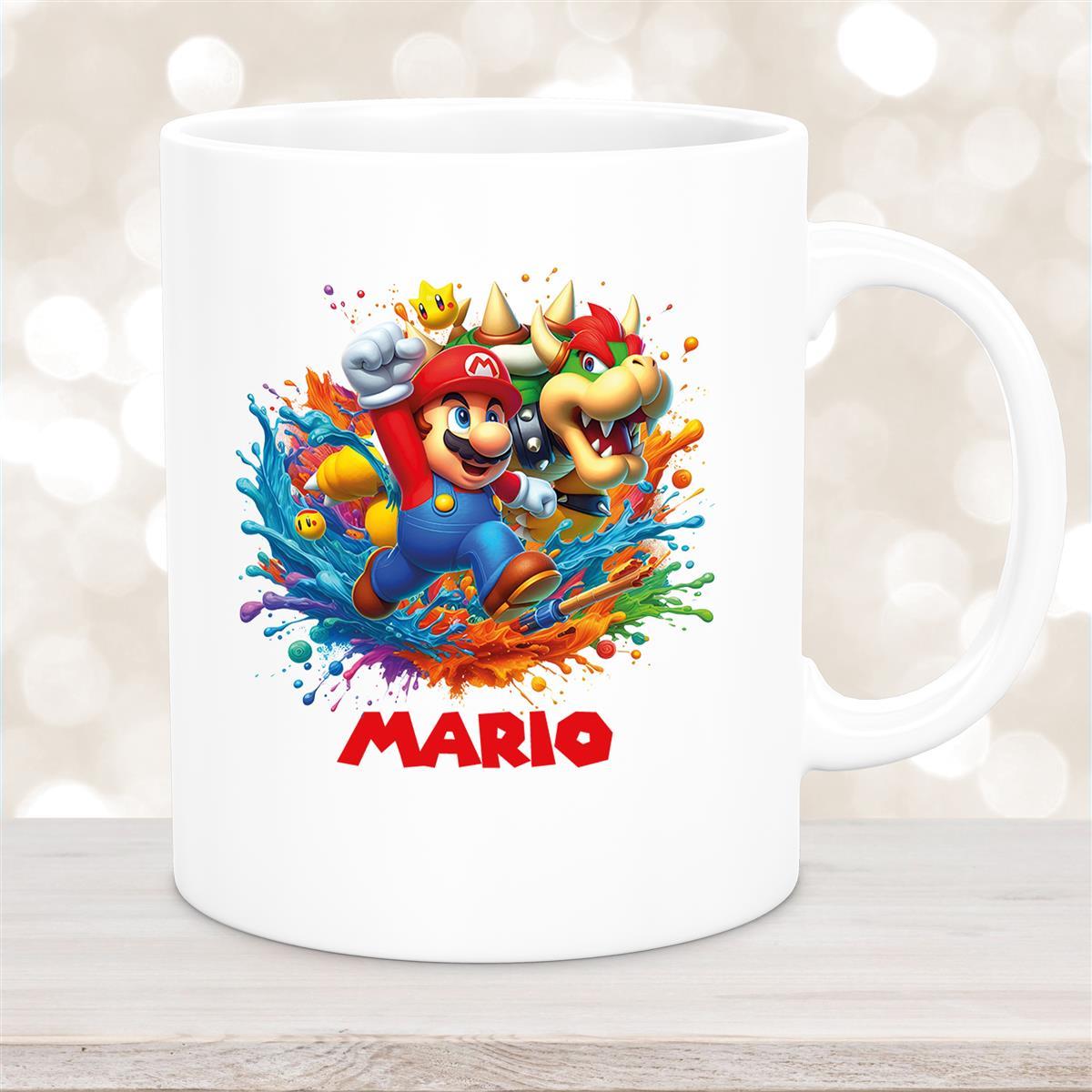 Tasse Wunschname Super-Mario #5 Keramik Kinderbecher personalisiert Weiß