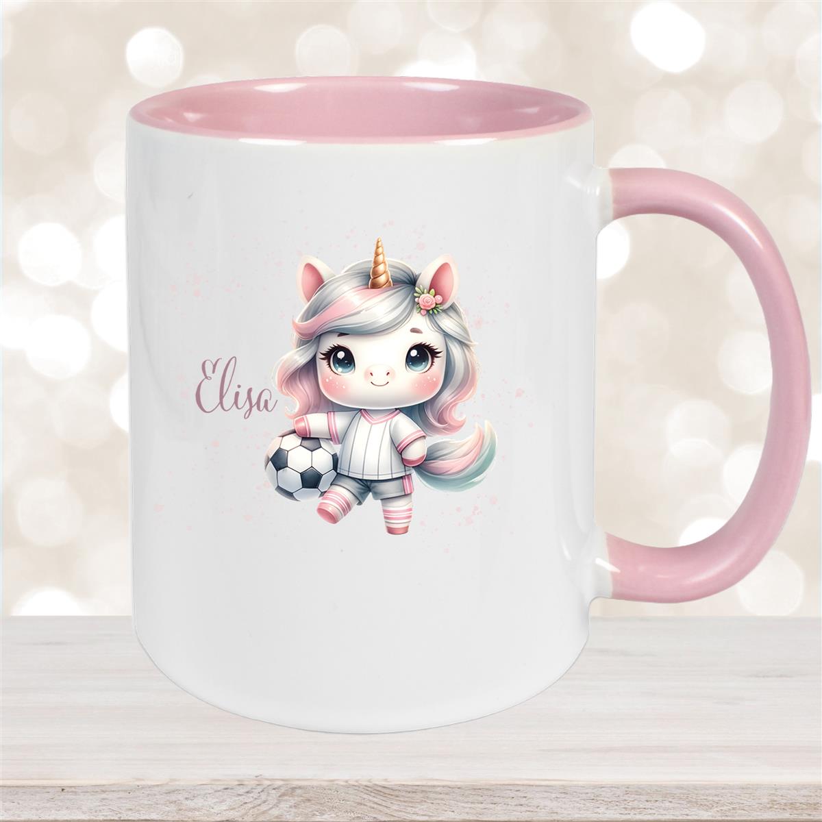 Tasse Fußball #10 Wunschname Keramik Kinderbecher personalisiert Altrosa