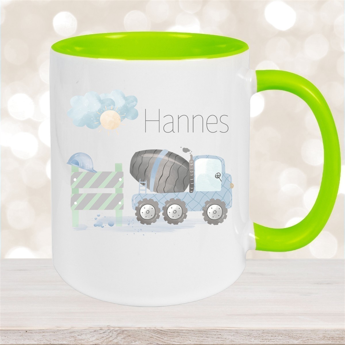 Tasse Wunschname Baustelle Betonmischer #1 Keramik Kinderbecher versch. Farben