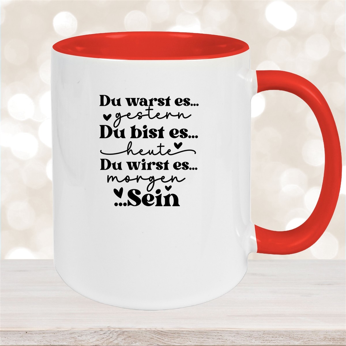 Tasse Spruch "Du bist es" Valentinstag #12 Keramik versch. Farben Rot