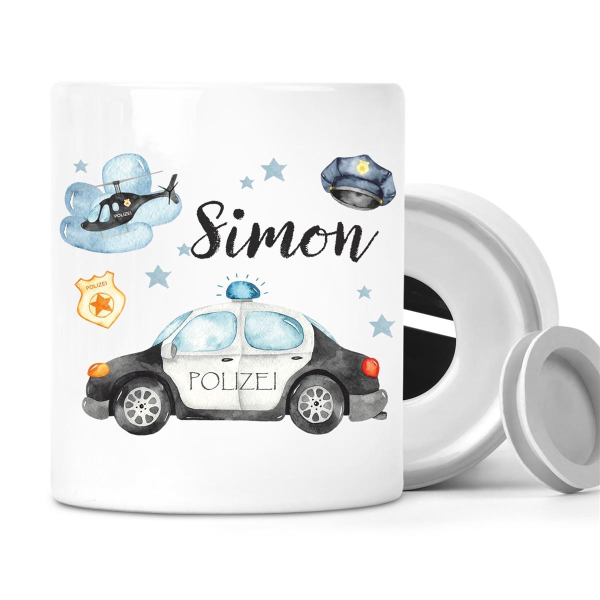 Spardose mit Wunschname Polizei 3 personalisiert