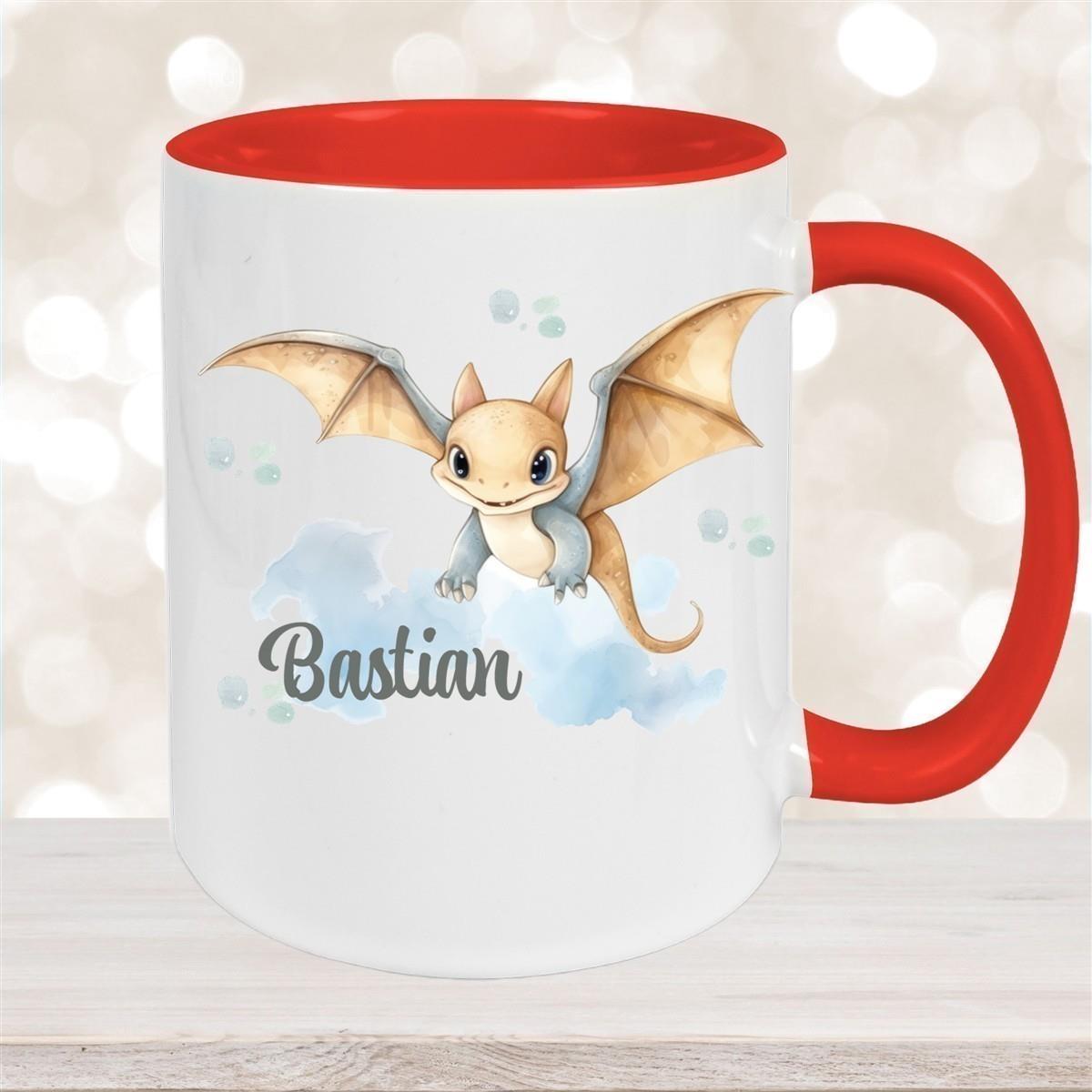 Tasse Wunschname Dino 4 Keramik Kinderbecher versch. Farben