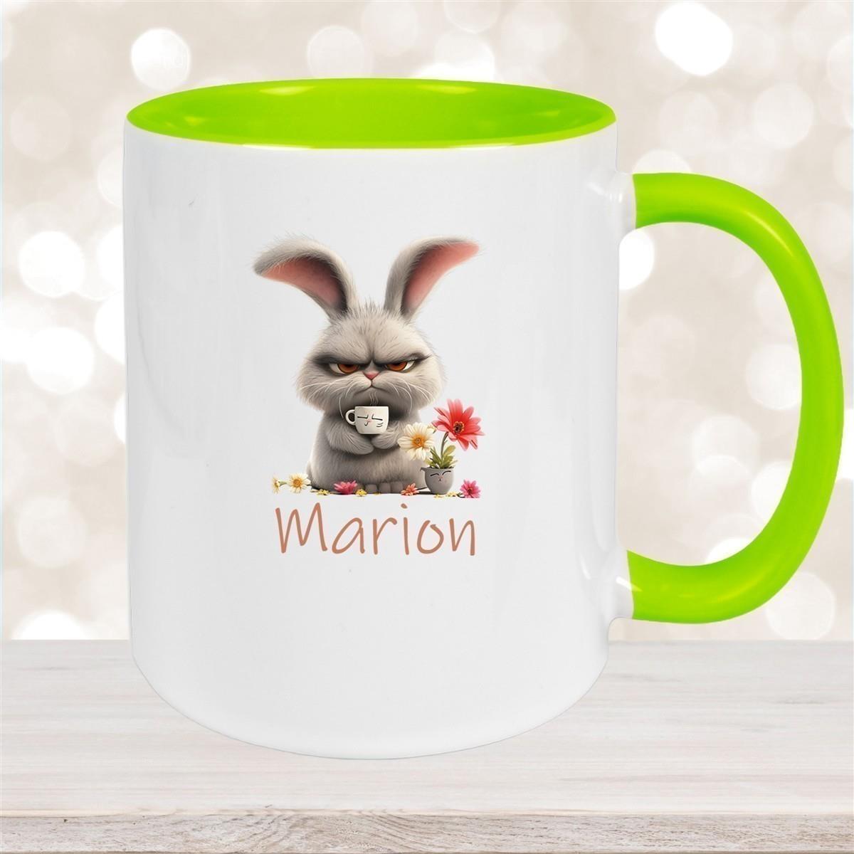 Tasse Ostern Grumpy-Bunny 2 Wunschnamen Keramik personalisiert versch. Farben