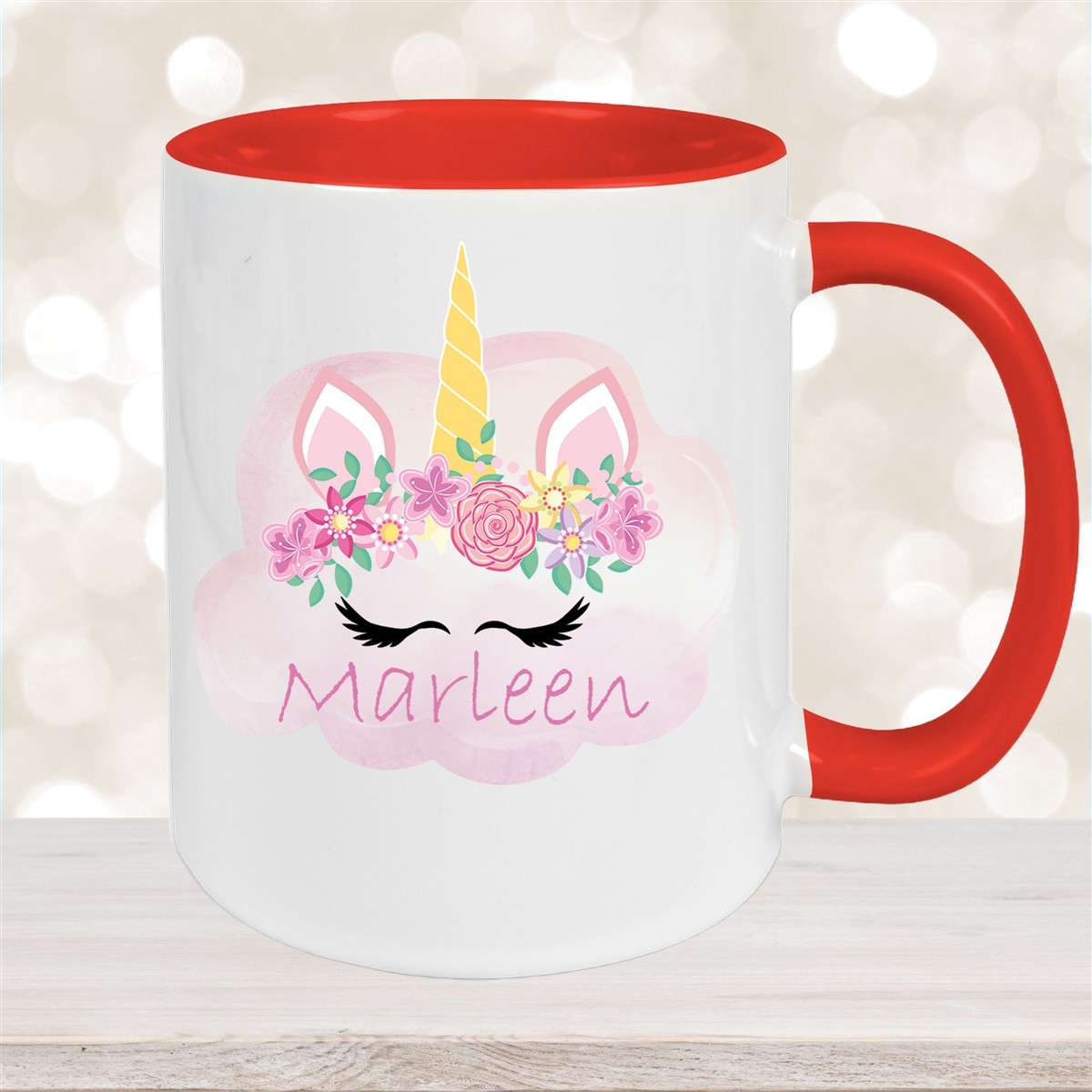 Tasse Einhorn #5 Wunschname Keramik Kinderbecher personalisiert Rot