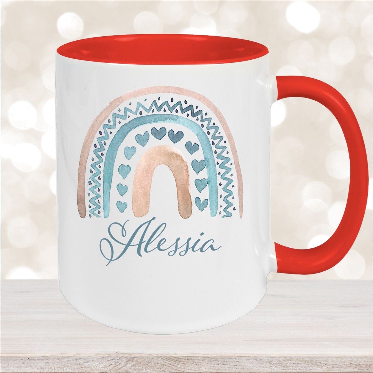 Tasse Wunschname Regenbogen #5 Keramik Kinderbecher Rot